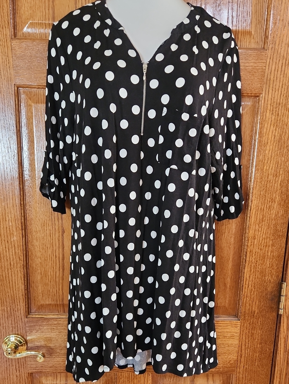 Avenue Black & White Polka Dot Zip-Front Tunic 20